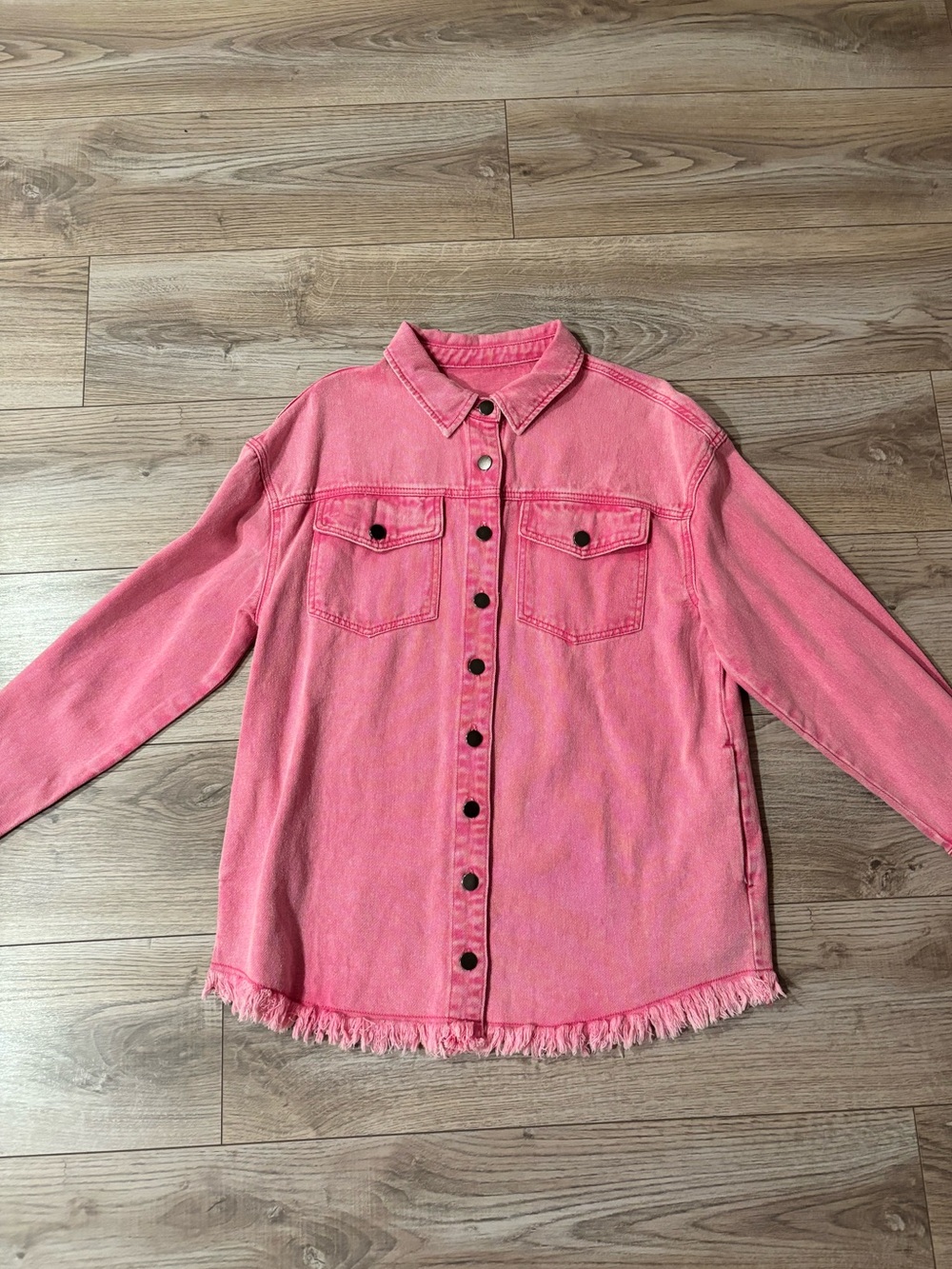Hot Pink Oversized Denim Shacket Jacket Medium
